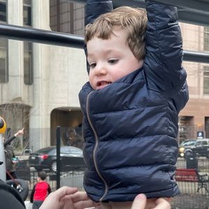 Lightweight navy blue puffer jacket